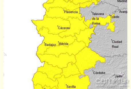 Activada la alerta amarilla por lluvias y fuertes rachas de viento en Extremadura